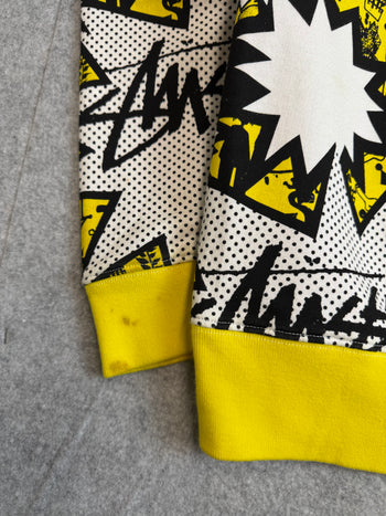 Stussy Vintage Comic AOP Zip Up Sweater White/Yellow (USED)