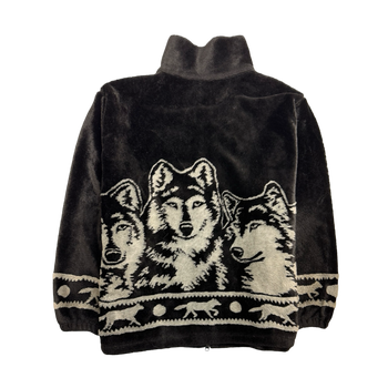 Vintage 90s Nature Fleece Wolf Zip-Up Black