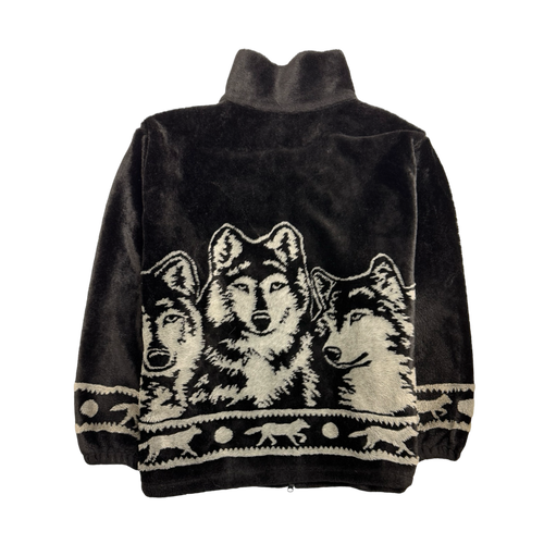 Vintage 90s Nature Fleece Wolf Zip-Up Black | Vintage Clothing Store Canada