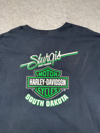 Vintage Harley Davidson Sturgis Green Flame Sleeve L/S Tee