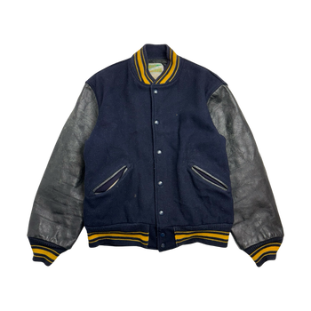 (M) Vintage Sweeney Varsity Leather Jacket Navy