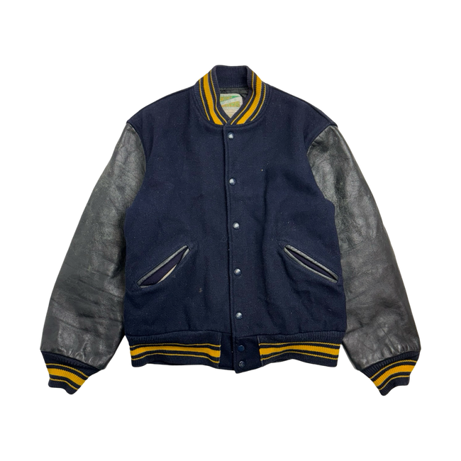 (M) Vintage Sweeney Varsity Leather Jacket Navy