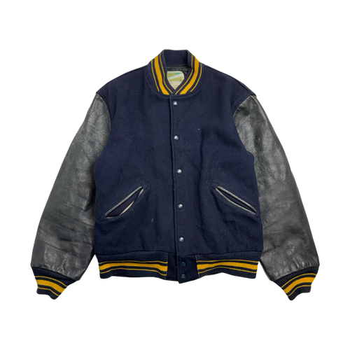 (M) Vintage Sweeney Varsity Leather Jacket Navy | Vintage Clothing Store Canada