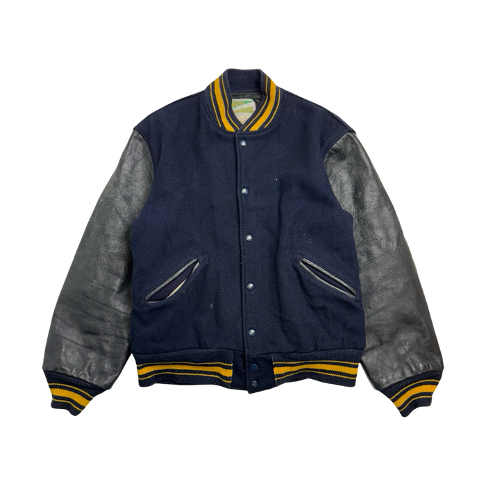 (M) Vintage Sweeney Varsity Leather Jacket Navy | Vitnage Clothing Store Canada