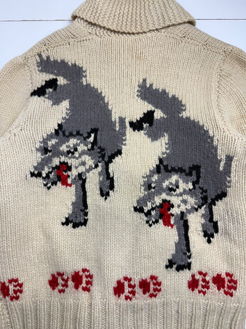 Vintage Cowichan Wolf Knitted Zip up Sweater