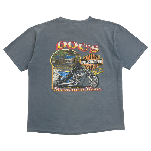 Vintage 1995 Harley Davidson Shawano Wisconsin Tee Faded Blue | Vintage Clothing Store Canada