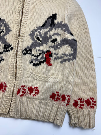 Vintage Cowichan Wolf Knitted Zip up Sweater