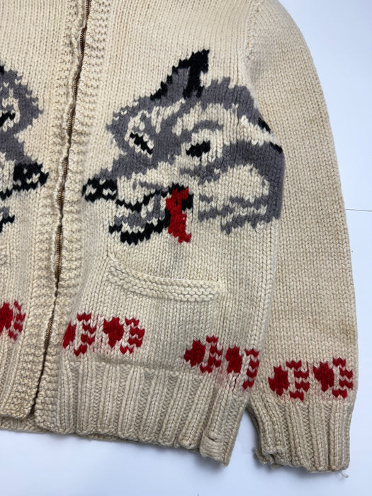 Vintage Cowichan Wolf Knitted Zip up Sweater | Vitnage Clothing Store Canada
