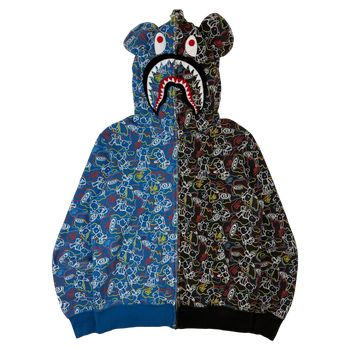 BAPE x Medicom Toy Bearbrick Shark Full Zip Up Sweater (USED)
