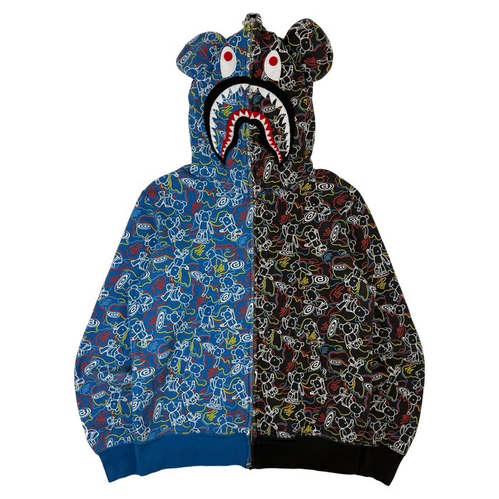 BAPE x Medicom Toy Bearbrick Shark Full Zip Up Sweater (USED) | Vitnage Clothing Store Canada