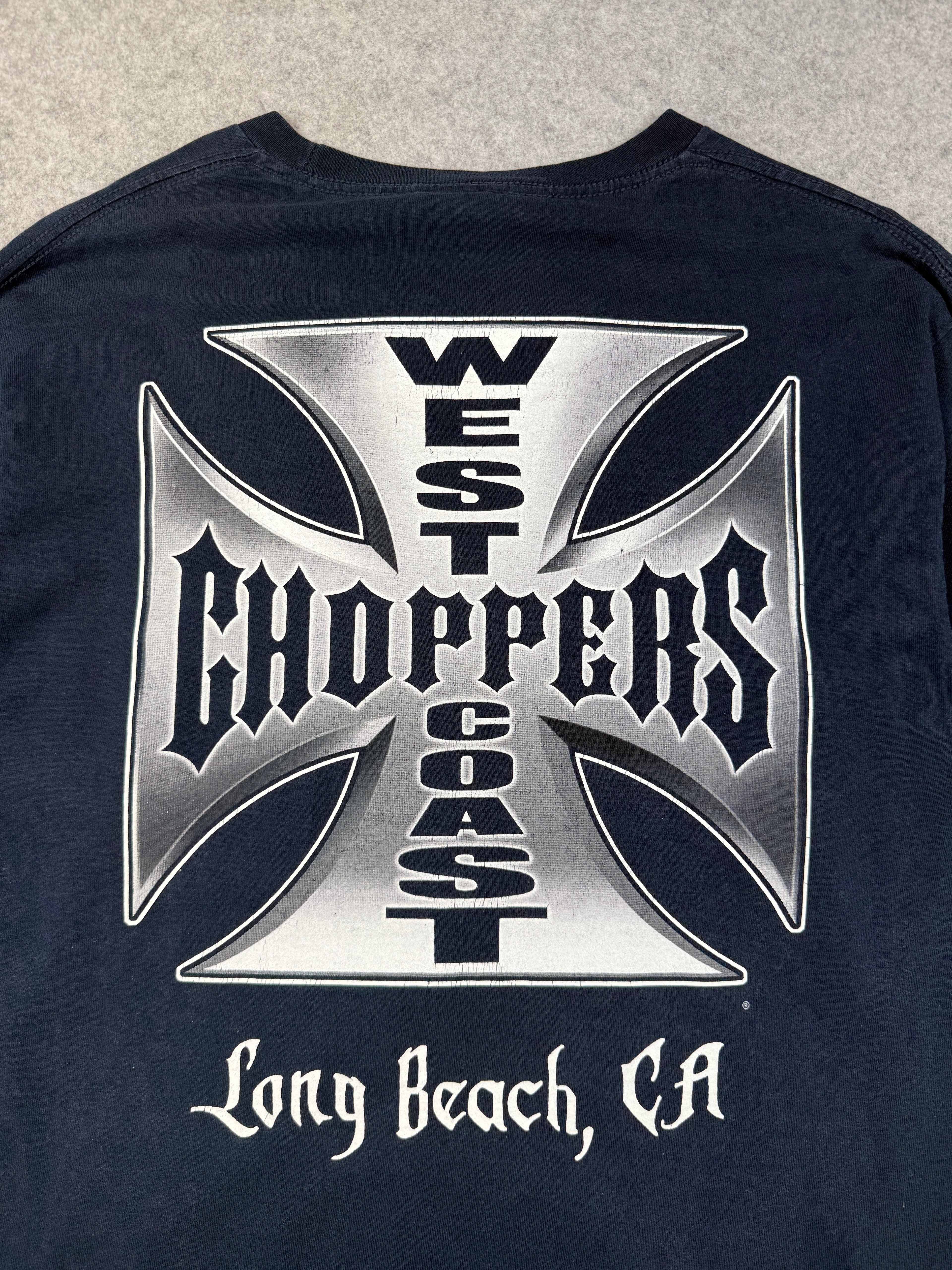 Vintage West Coast Choppers Script Sleeve Cross Logo L/S Tee Navy