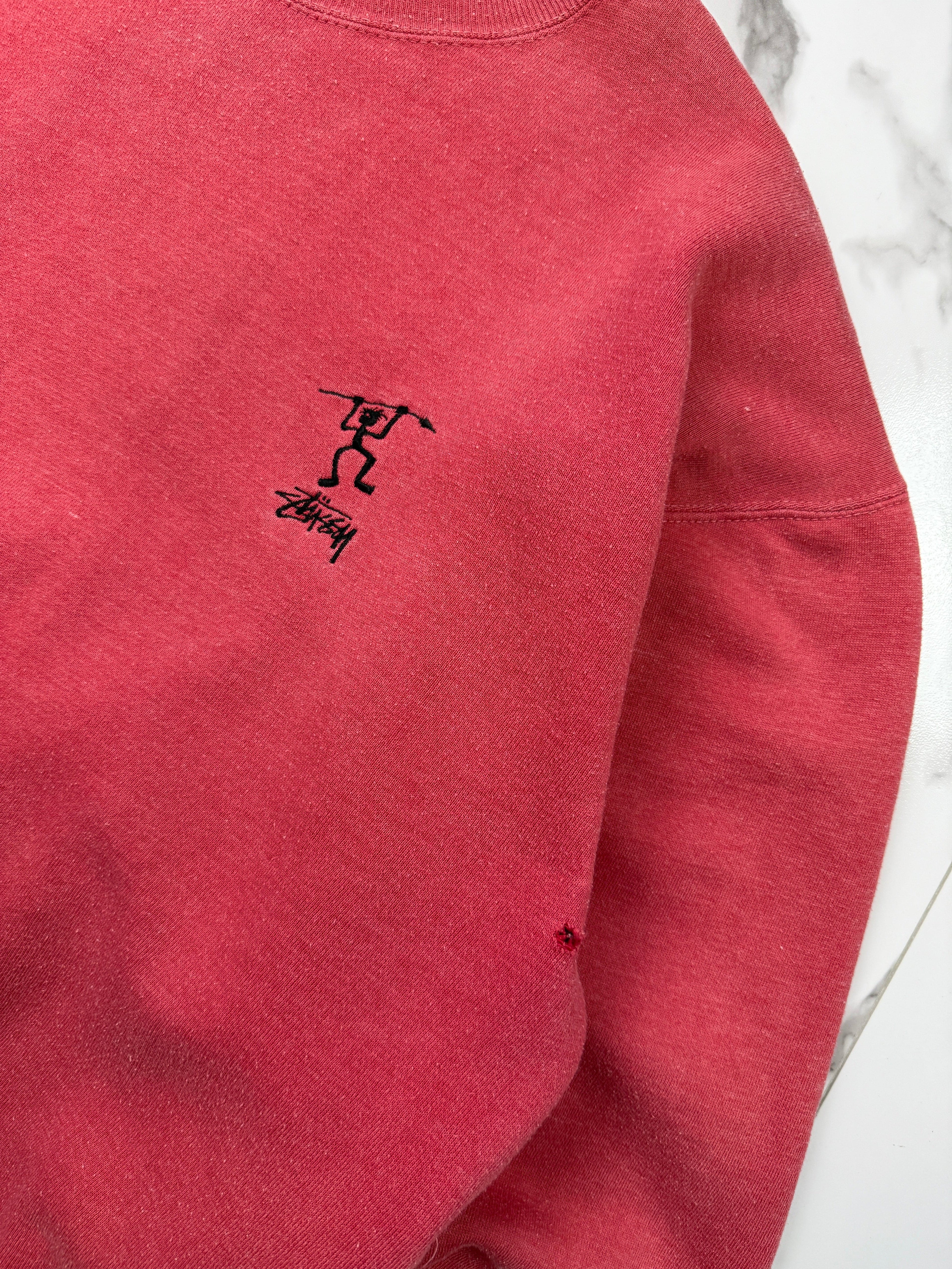 1990’s Vintage Stussy Warrior Man Sweatshirt Red