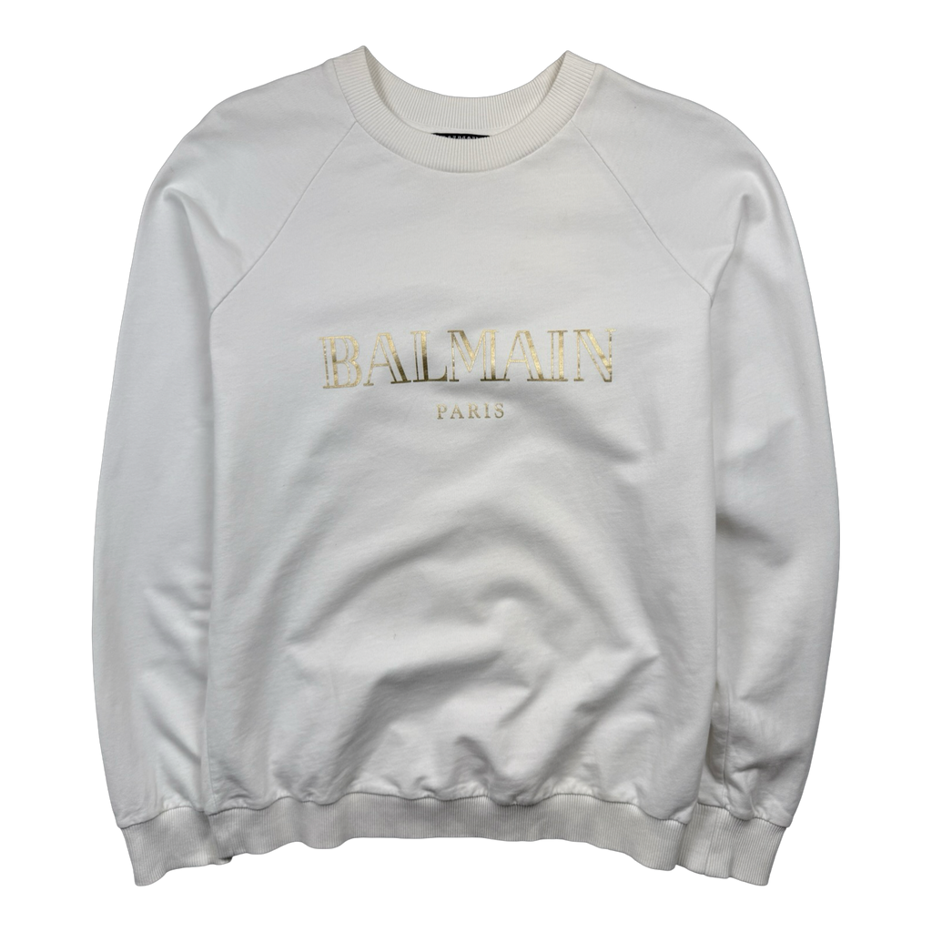 Balmain Gold Logo Sweatshirt White
