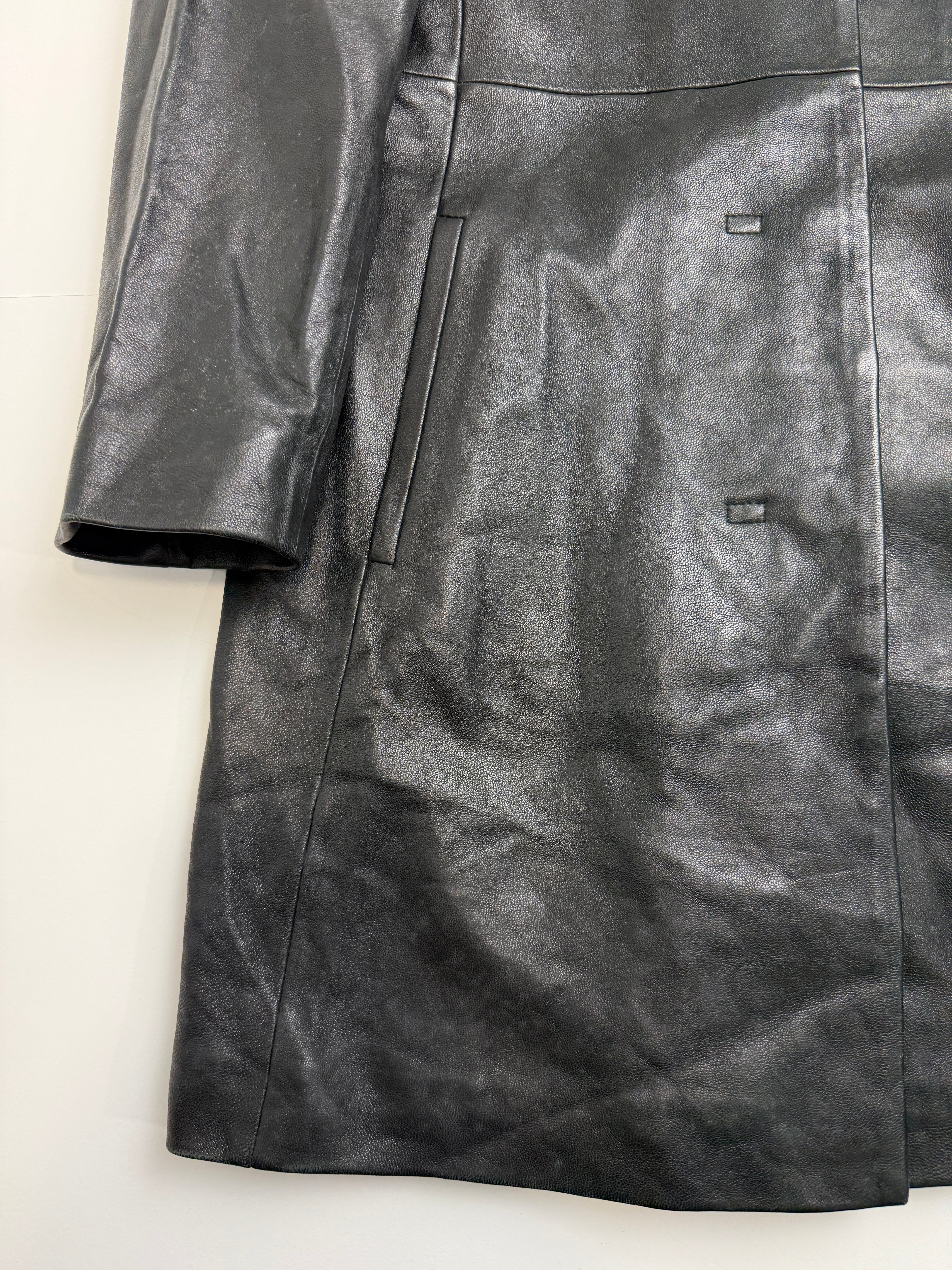 Vintage Balenciaga Paris Leather Trench Coat Black