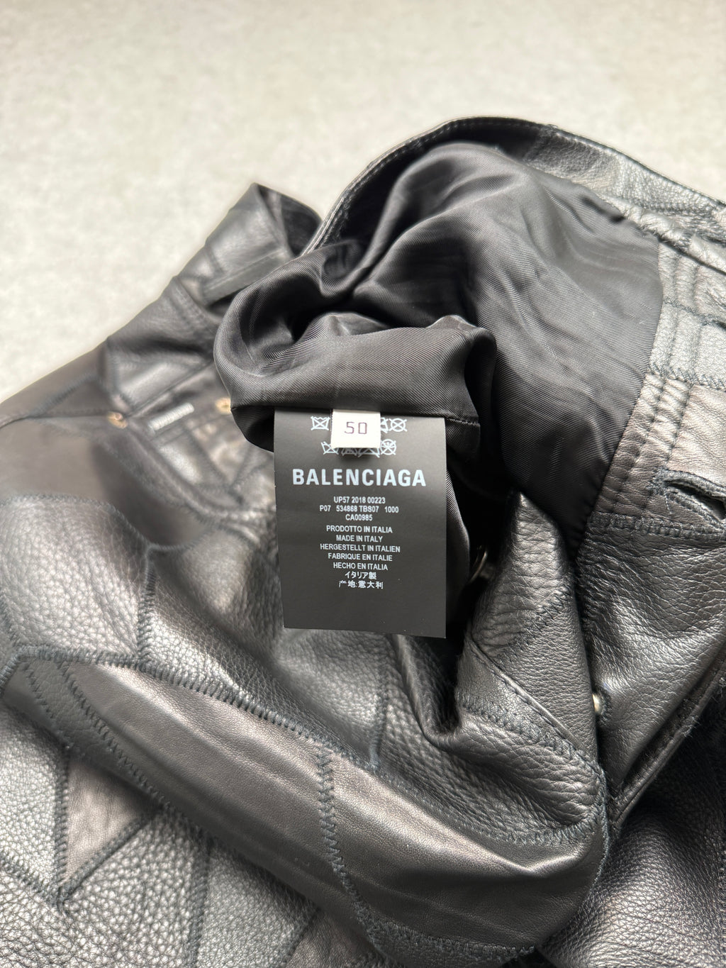 FA18 Balenciaga Patchwork Genuine Leather Pants Black