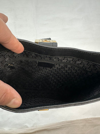 Vintage Gucci G Buckle Shoulder Bag Black