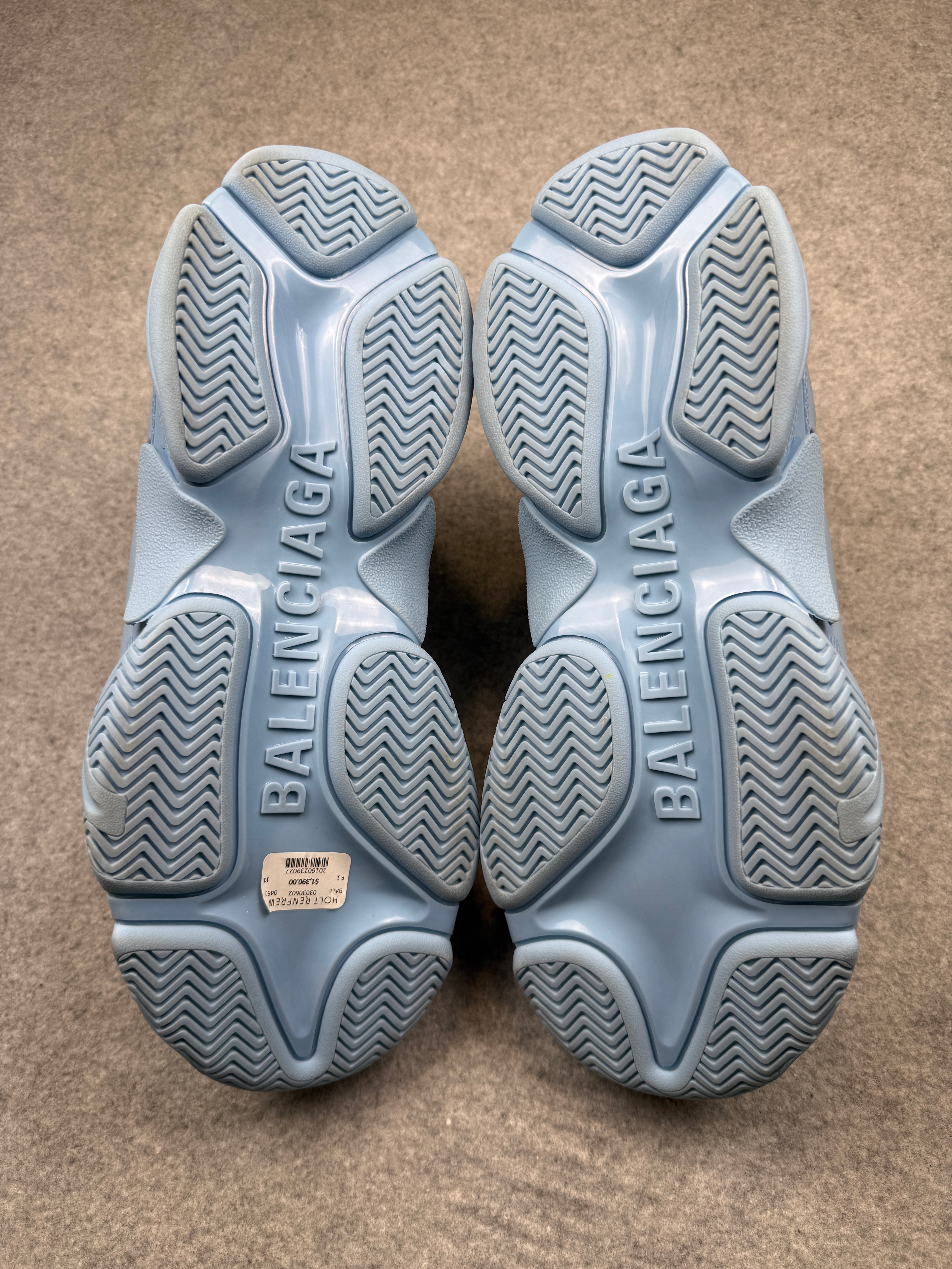 Balenciaga Triple S Logo Print Foam And Mesh Sneakers Light Blue (USED)
