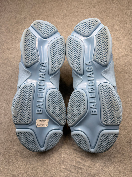 Balenciaga Triple S Logo Print Foam And Mesh Sneakers Light Blue (USED) | Vitnage Clothing Store Canada