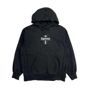 Supreme Cross Box Logo Hooded Sweatshirt Black (USED)