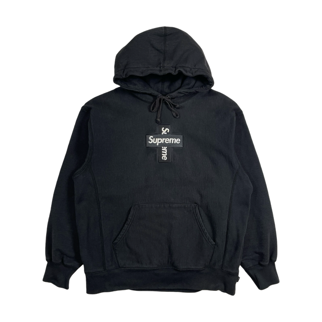 Supreme Cross Box Logo Hooded Sweatshirt Black (USED)