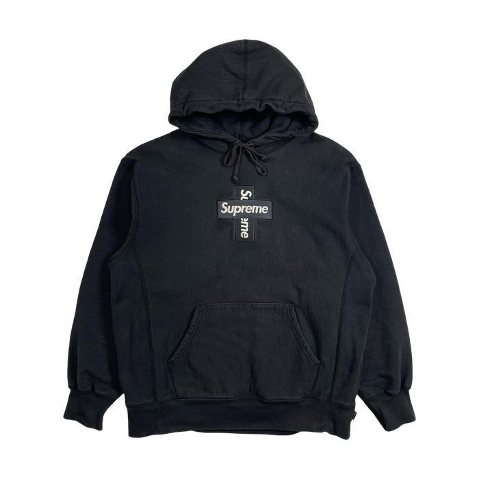 Supreme Cross Box Logo Hooded Sweatshirt Black (USED) | Vitnage Clothing Store Canada