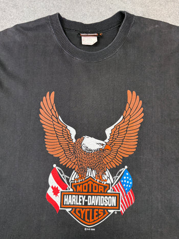 Vintage Harley Davidson USA Canada Flags Tee Black