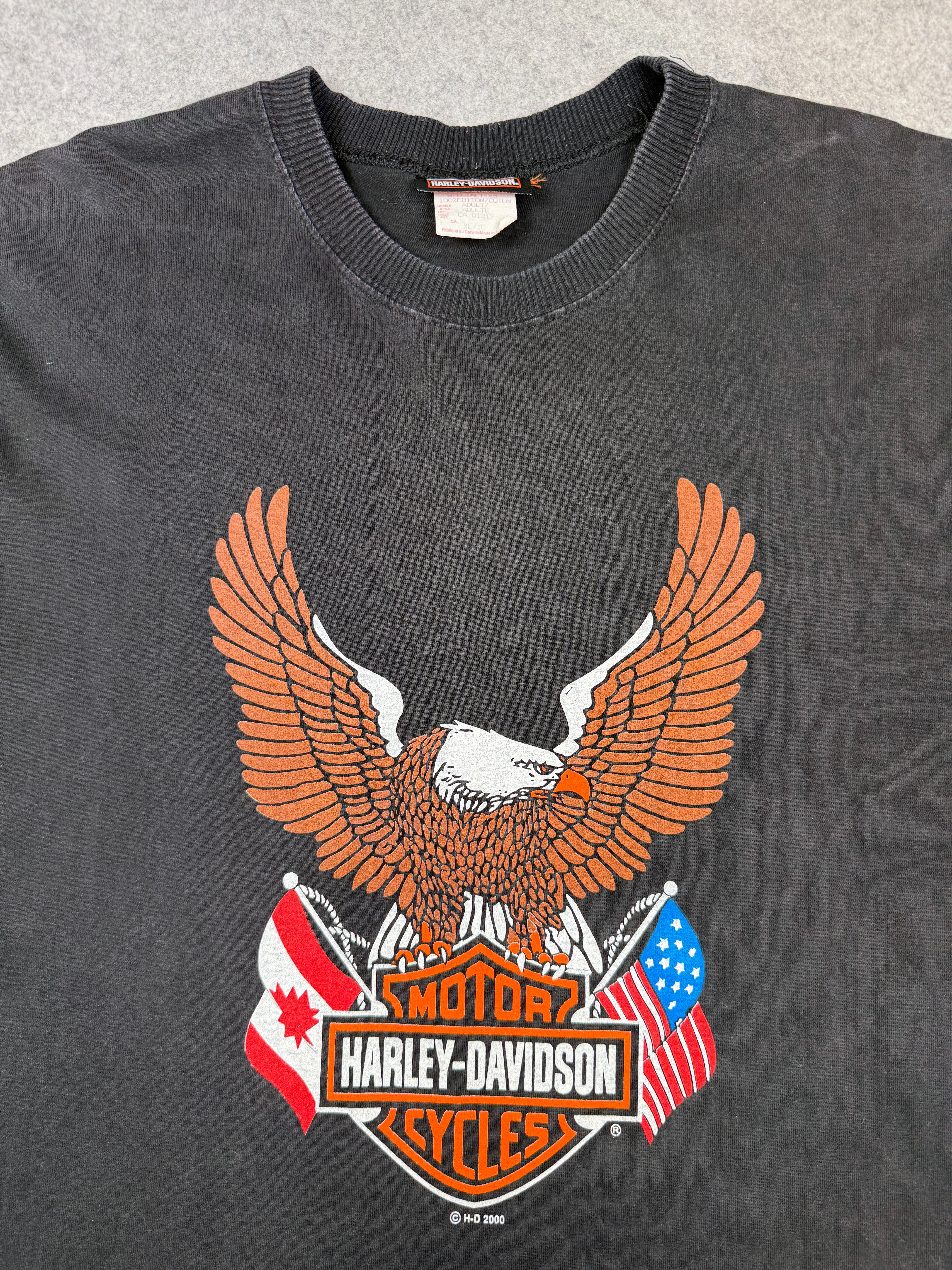 Vintage Harley Davidson USA Canada Flags Tee Black