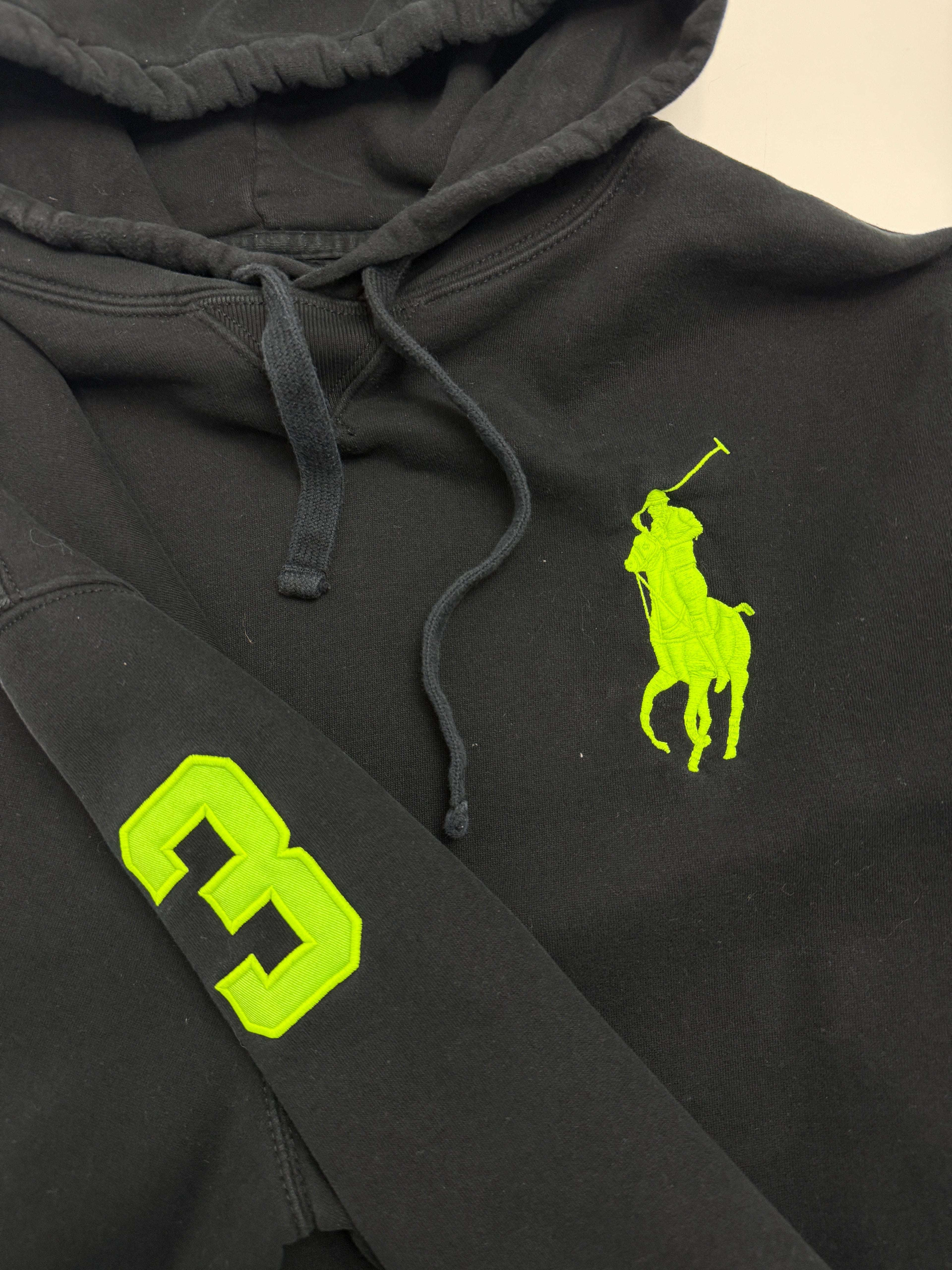 Vintage Polo Ralph Lauren Green Logo Hoodie Black