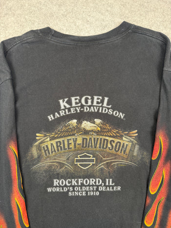Vintage Harley Davidson Full Flame Sleeve Kegel L/S Tee Black