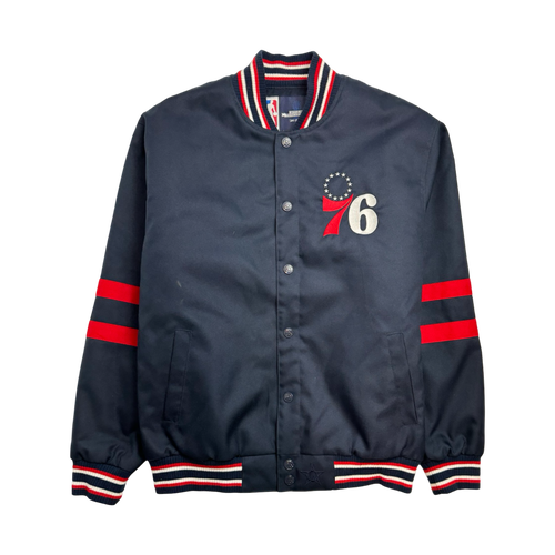 (XL) Philadelphia 76ers Bomber Jacket Navy | Vintage Clothing Store Canada