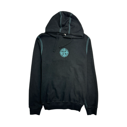 Stone Island Embroidered GD Logo Hoodie Black/Blue (USED) | Vintage Clothing Store Canada