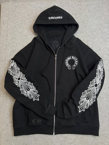 Chrome Hearts Horseshoe Floral Sleeve Thermal Zip Up Sweater Black