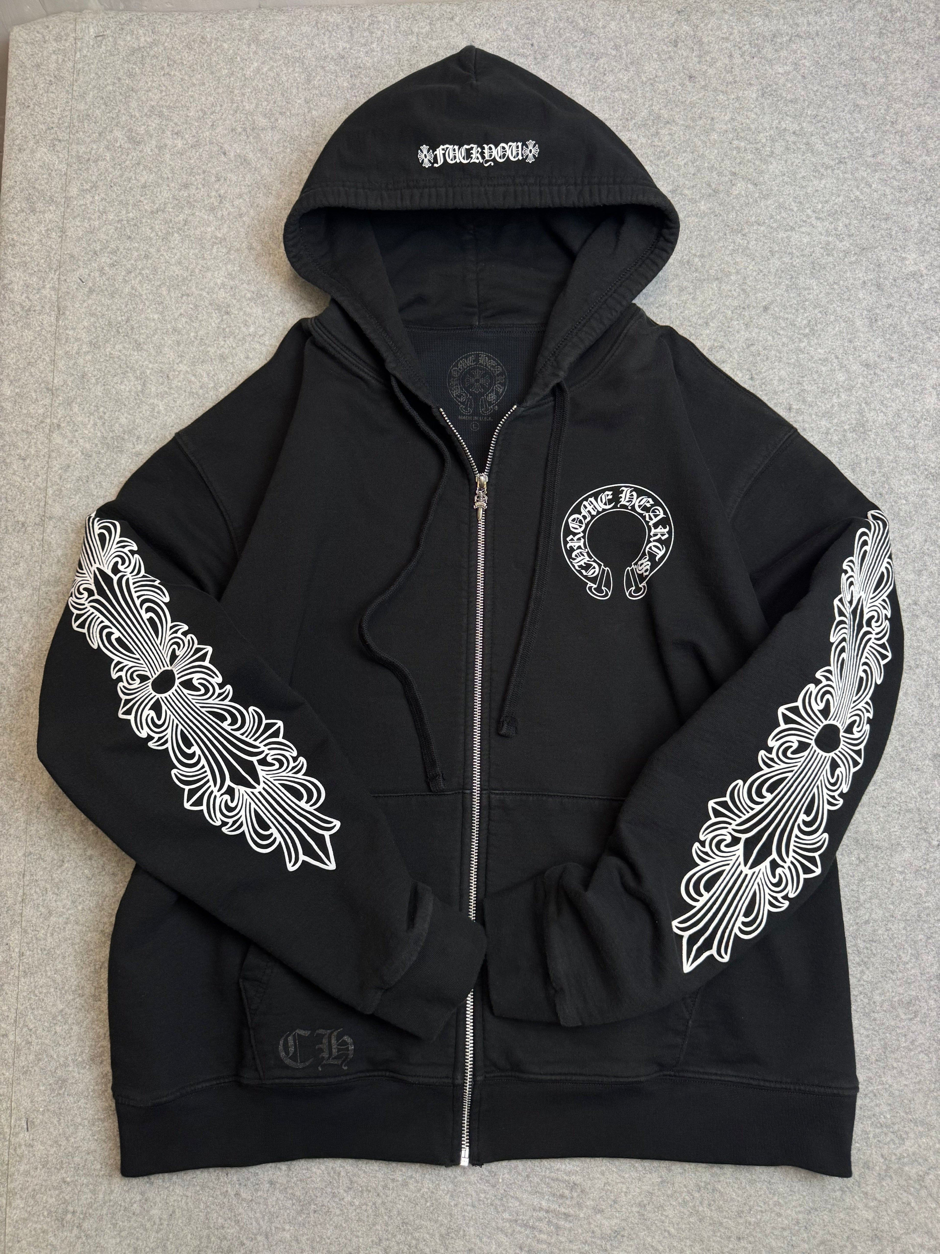 Chrome Hearts Horseshoe Floral Sleeve Thermal Zip Up Sweater Black