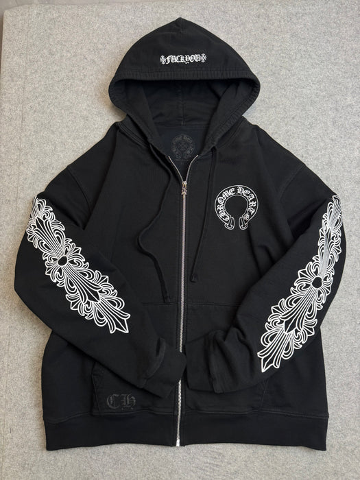 Chrome Hearts Horseshoe Floral Sleeve Thermal Zip Up Sweater Black | Vitnage Clothing Store Canada