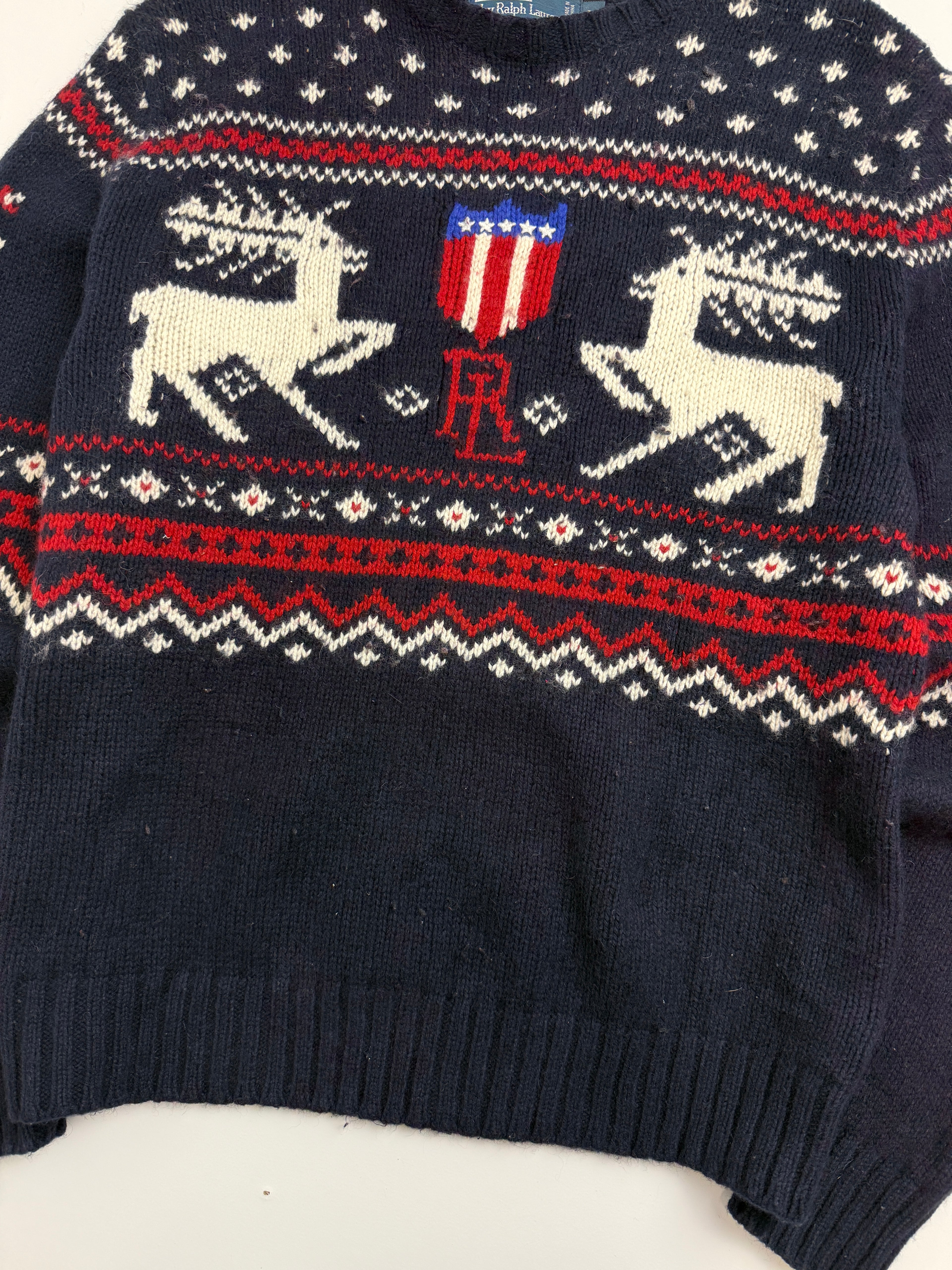 Vintage Polo Ralph Lauren Reindeer Christmas Wool Knit Sweater