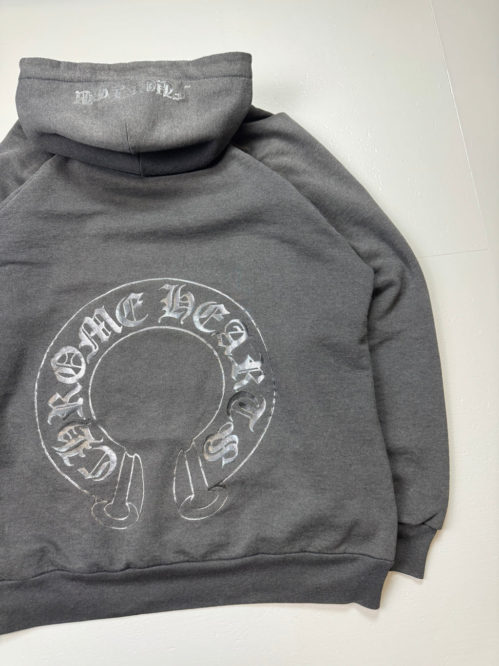 Vintage Faded Chrome Hearts Tonal Black Horseshoe Thermal Hoodie