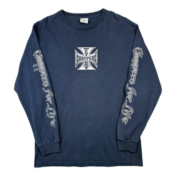 Vintage West Coast Choppers Script Sleeve Cross Logo L/S Tee Navy