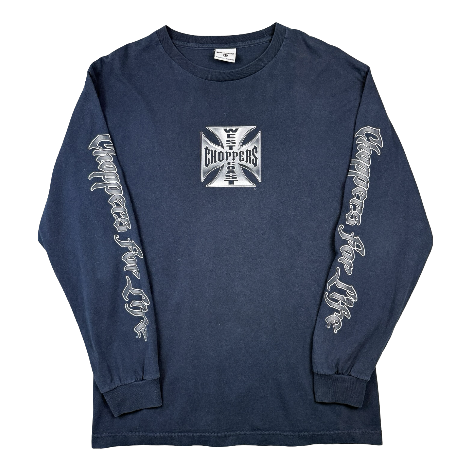 Vintage West Coast Choppers Script Sleeve Cross Logo L/S Tee Navy