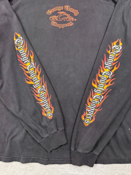Vintage Orange County Choppers Script Flame Sleeve L/S Tee Black | Vitnage Clothing Store Canada