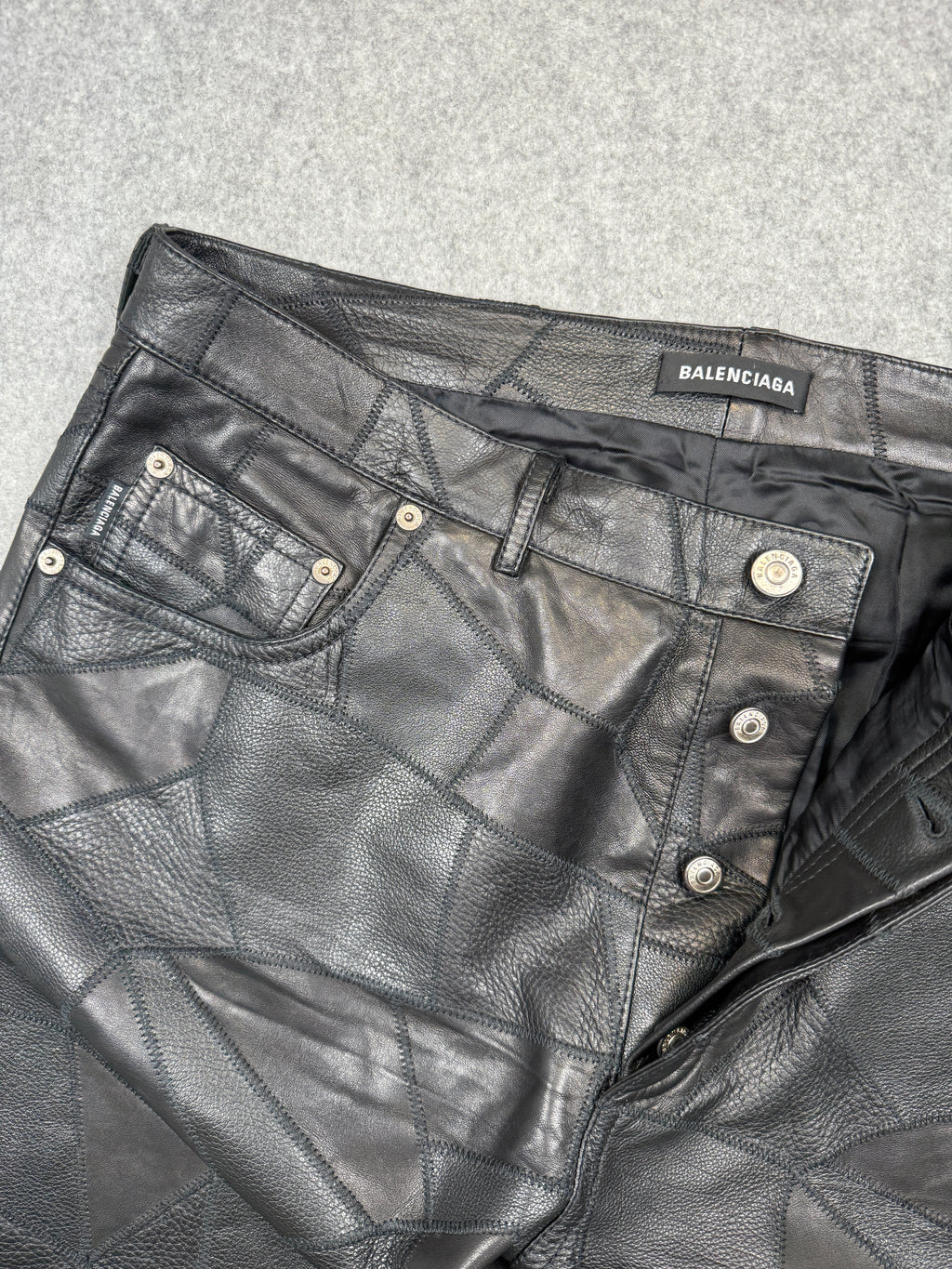 FA18 Balenciaga Patchwork Genuine Leather Pants Black