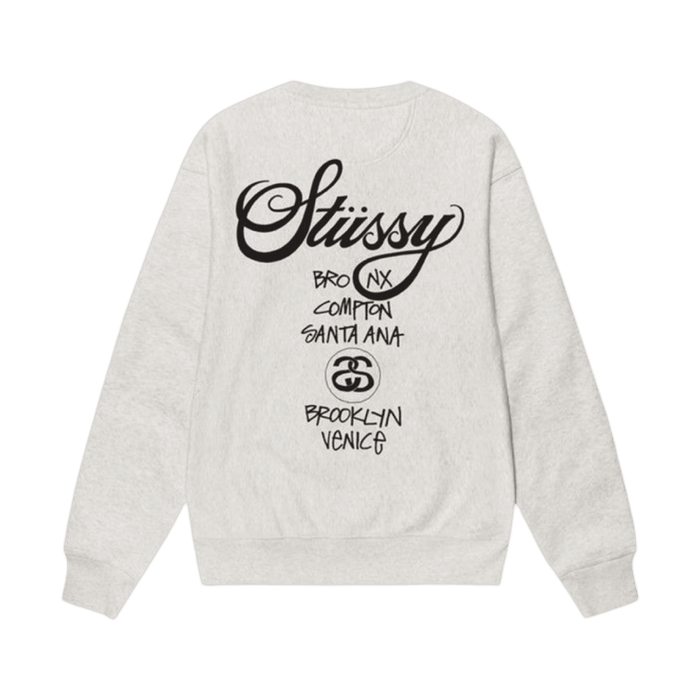Stussy World Tour Crewneck Ash Heather | Vitnage Clothing Store Canada