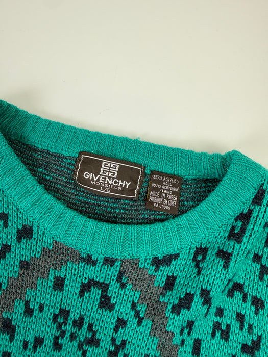 Womens Vintage Givenchy Diamonds Knit Sweater Dark Teal | Vitnage Clothing Store Canada
