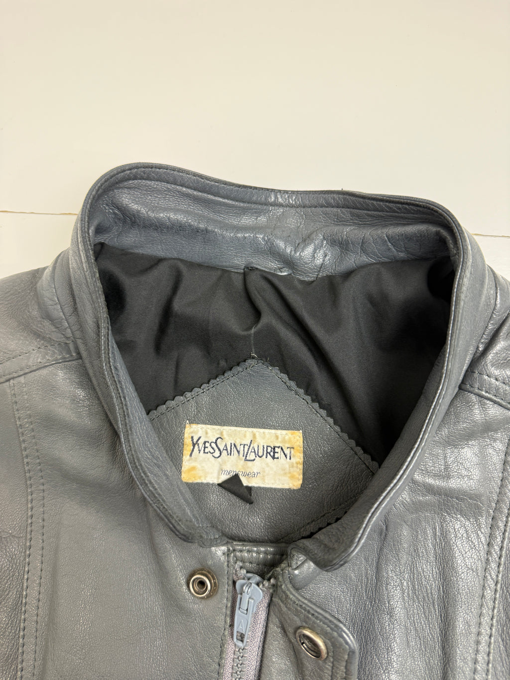 Vintage Men's Yves Saint Laurent Leather Coat Grey