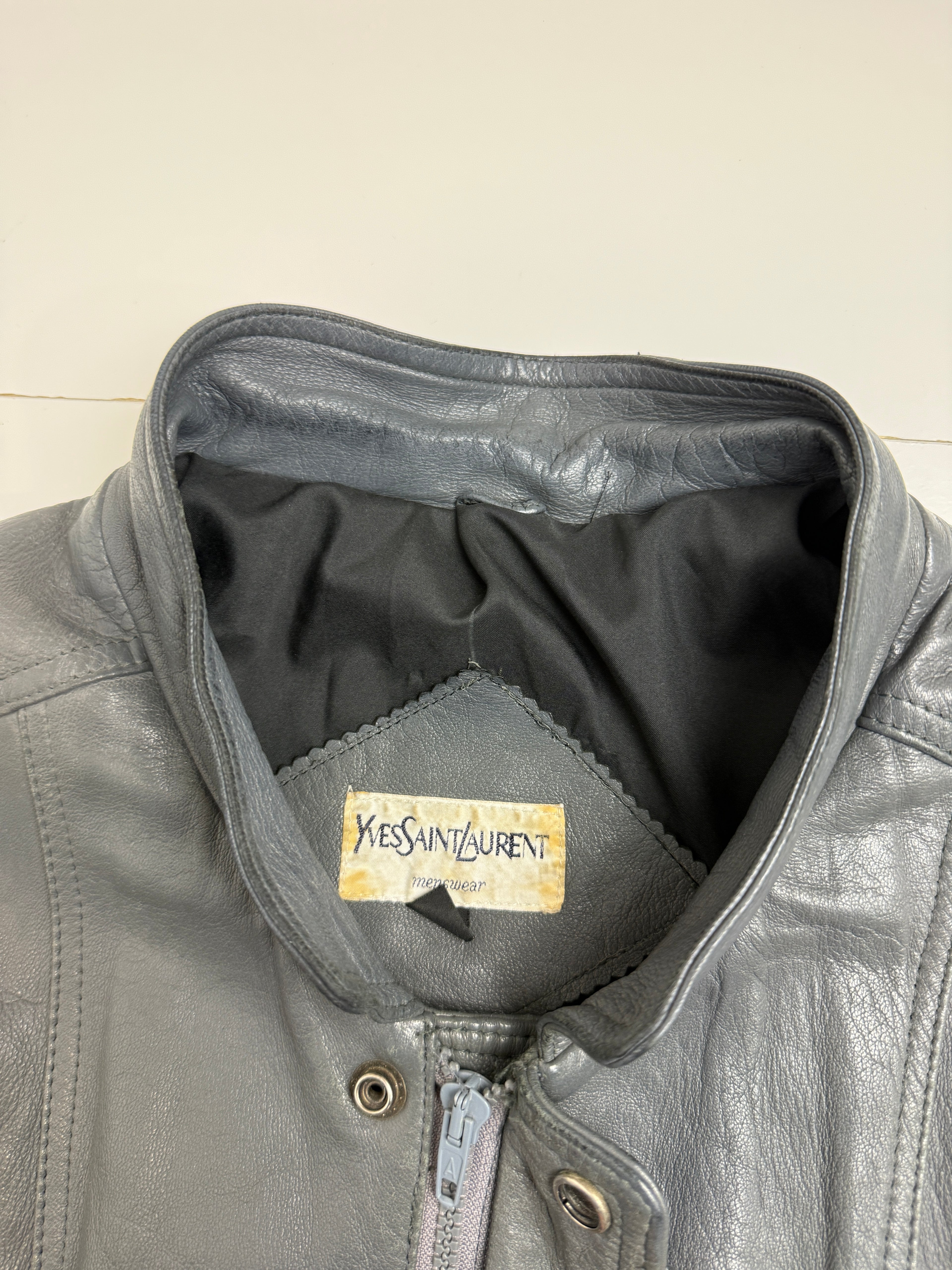 Vintage Men's Yves Saint Laurent Leather Coat Grey