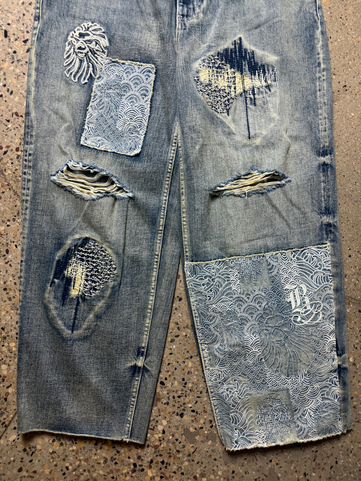 Bape Black Denim Patchwork Baggy Jeans (USED)