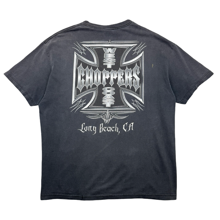 Vintage West Coast Choppers Silver Pinstripe Cross Logo Tee Black | Vitnage Clothing Store Canada