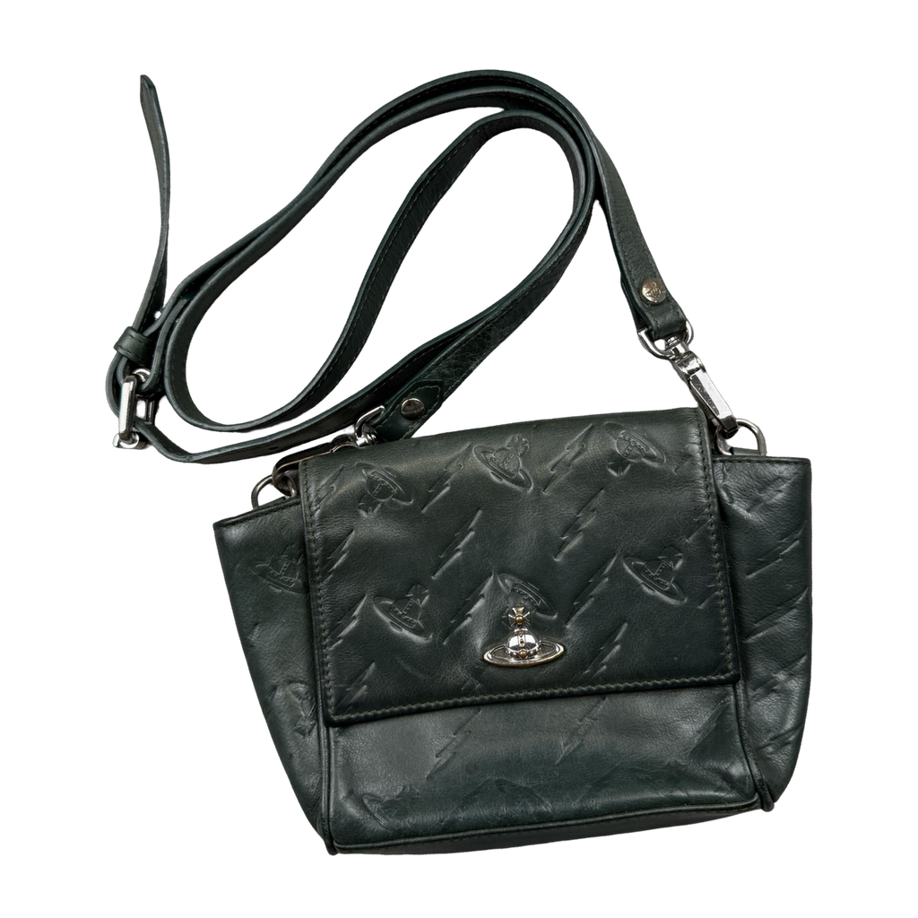 Vivienne Westwood Embossed Logo Leather Crossbody Bag Green