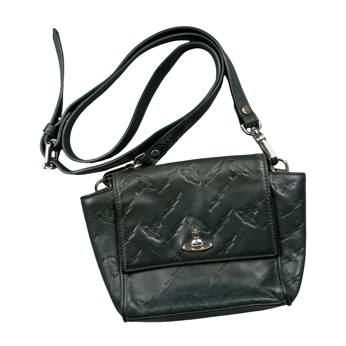 Vivienne Westwood Embossed Logo Leather Crossbody Bag Green