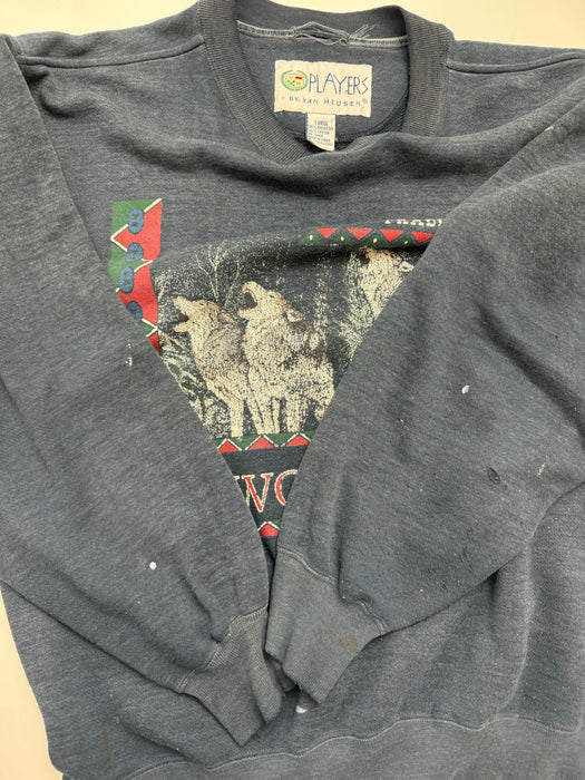 (L) Vintage 90s Wolves Alaska Nature Sweatshirt Navy | Vitnage Clothing Store Canada