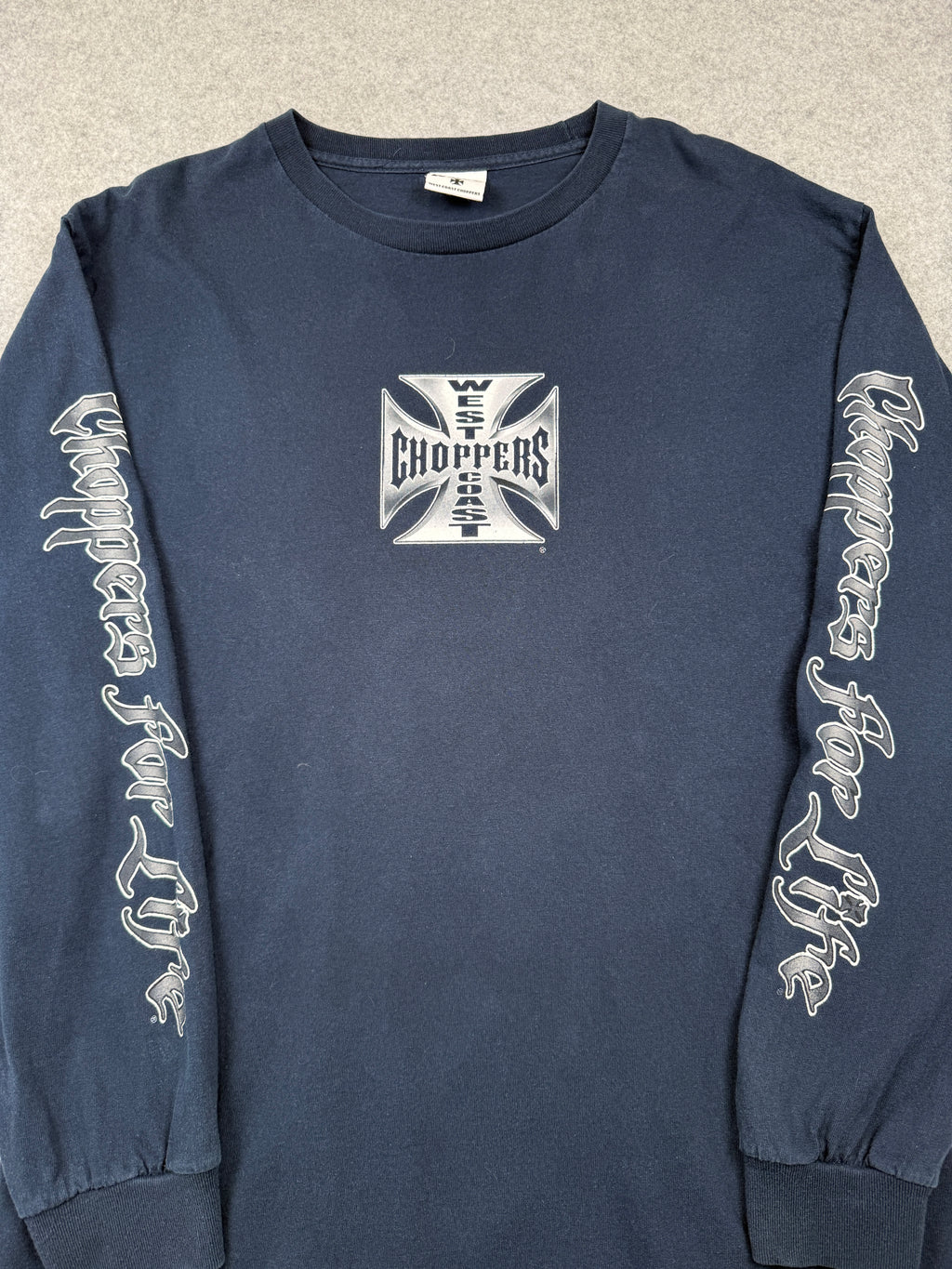 Vintage West Coast Choppers Script Sleeve Cross Logo L/S Tee Navy